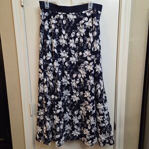 C EST 1946 Navy White Floral Lace A Line Maxi Skirt Women's Size L